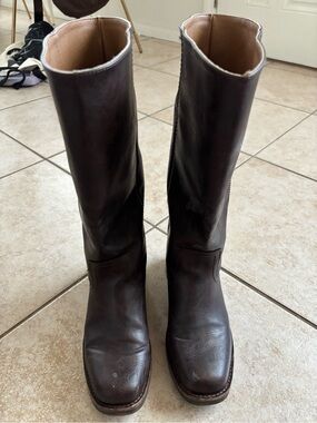 FRYE AND CO. Dark Brown Leather Knee-High Heeled Boots - wide calf